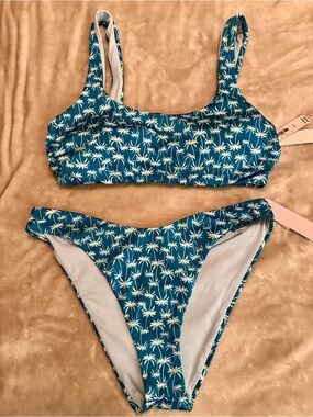 Victoria’s Secret Palm Print Bikini Set Blue